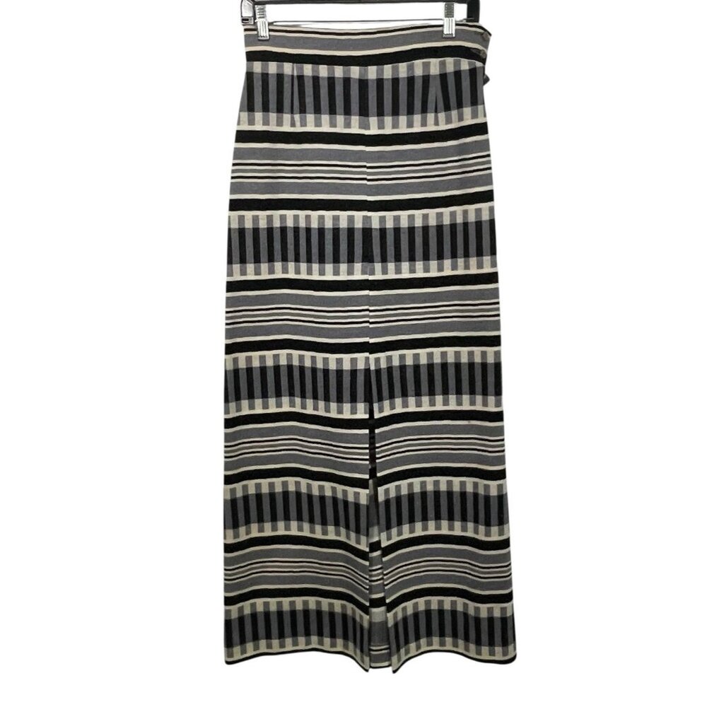 TanJay Womens Vintage Striped Maxi Shirt Black Gray Virgin Wool Sz 12 Academia